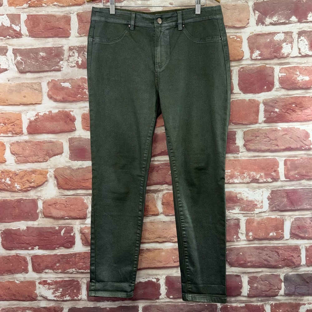 Soft Surroundings Jeans Women's 12 Green Waxy Coated Denim Stretch Casual Pants